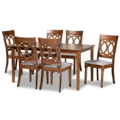 Baxton Studio Lucie Modern and Contemporary Grey Fabric Upholstered and Walnut Brown Finished Wood 7-Piece Dining Set